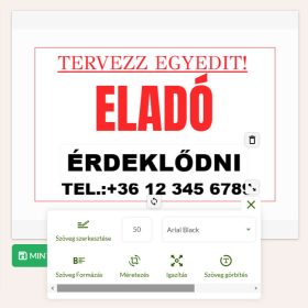  Egyedileg tervezhető ELADÓ KIADÓ TÁBLA 60x120 cm méretben