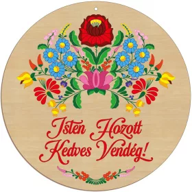 Fából készült ajtódísz Isten Hozott Kalocsai mintával