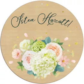 Fából készült ajtódísz Isten Hozott Virág mintával