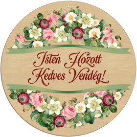 Fából készült ajtódísz Isten Hozott rózsa mintával