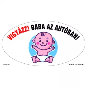   Vigyázz! Baba az autóban!-Fiú öntapadós  matrica 120x65 mm ovál
