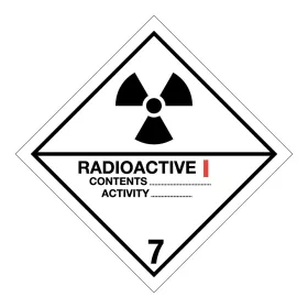   ADR-bárca 7. osztály, Radioaktív anyagok, 7A alosztály Öntapadós matrica 100x100 mm