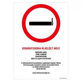   Dohányzásra kijelölt hely!  Öntapadós matrica A4 méretben