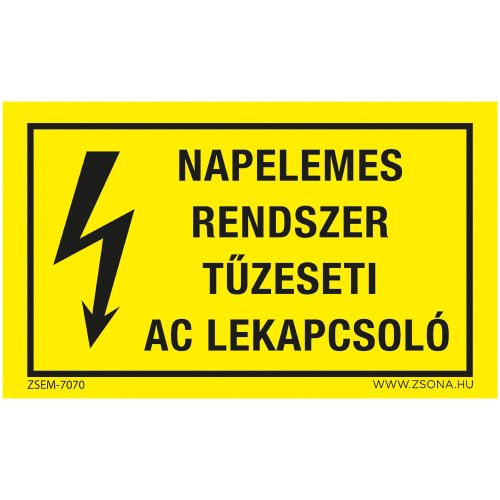 Napelemes rendszer tűzeseti AC lekapcsoló Öntapadós matrica 160x100 mm