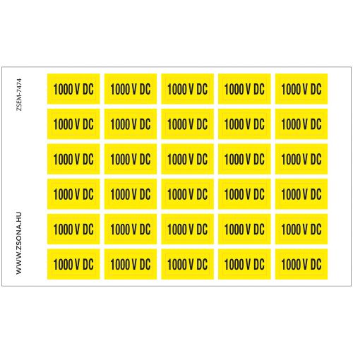 1000V DC Öntapadós matrica 160x100 mm