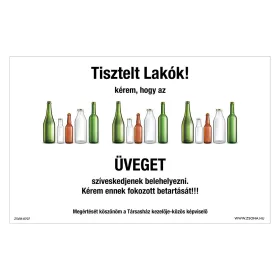   Szelektív hulladékgyűjtő üveg Öntapadós matrica 160x100 mm