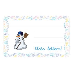   Samolepiaci štítok s brožúrkou s nápisom Snehuliak do škôlky