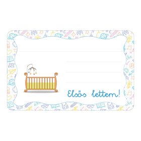   Samolepiaci štítok na brožúru Detská postieľka s nápisom škôlka