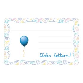   Samolepiaca brožúrková etiketa s modrým balónovým nápisom materská škola