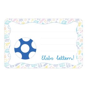   Samolepiaca etiketa na knižočku Modrá bodkovaná guľa s nápisom škôlka