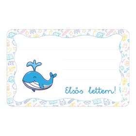   Samolepiaca brožúrková etiketa s nápisom Veľryba materská škola