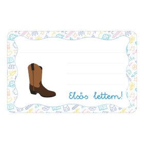   Samolepiaca brožúrková etiketa s nápisom Čižmy do škôlky