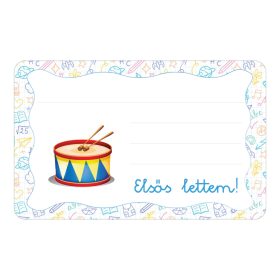   Samolepiaca brožúrová etiketa s nápisom bubnová škôlka