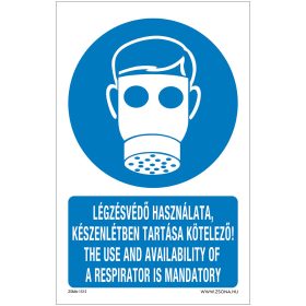   Légzésvédő használata, készenlétben tartása kötelező Öntapadós matrica 160x100 mm