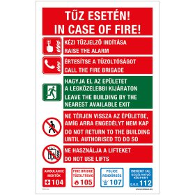 Tűz esetén teendő Öntapadós matrica 160x100 mm