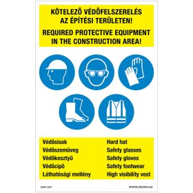   Építési területen szükséges védőfelszerelés Öntapadós matrica 160x100 mm