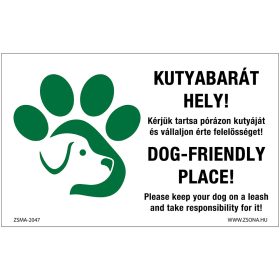 Kutyabarát hely Öntapadós matrica 160x100 mm