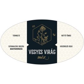   Vegyes virágméz ovális fekete öntapadós mézes cimke 6 db/csomag