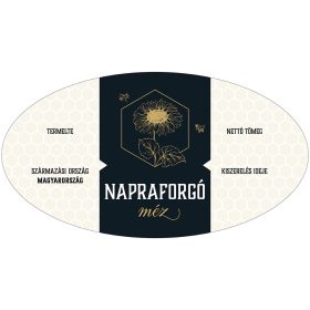   Napraforgóméz ovális fekete öntapadós mézes cimke 6 db/csomag