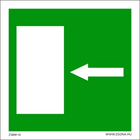 Vészkijárat balra öntapadós matrica 100x100 mm