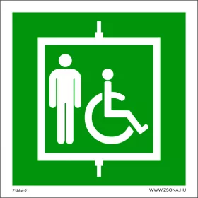 Menekülési felvonó öntapadós matrica 100x100 mm