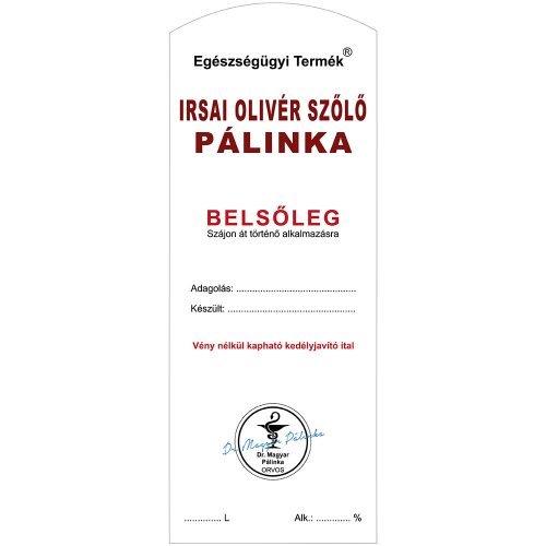 Pálinkás cimke Belsőleg Irsai olivér szőlő Hosszú 5 db/csomag