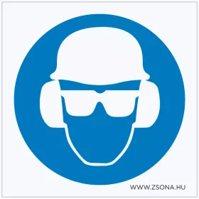   Védősisak, hallásvédő és védőszemüveg használata kötelező! Öntapadós matrica 100x100 mm