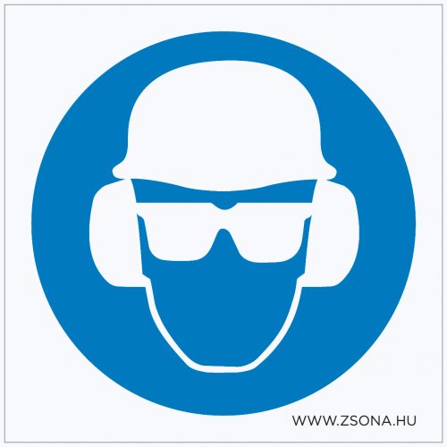 Védősisak, hallásvédő és védőszemüveg használata kötelező! Műanyag tábla 100x100 mm