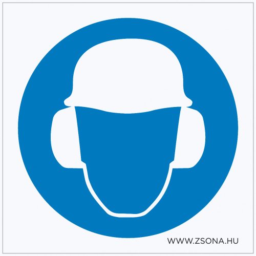 Védősisak és hallásvédő használata kötelező! Öntapadós matrica 100x100 mm