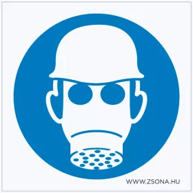   Védősisak és gázálarc használata kötelező! Öntapadós matrica 100x100 mm
