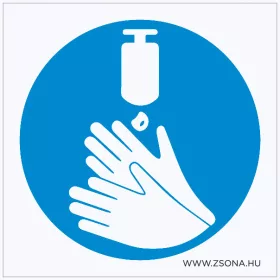   Fertőtlenítő kézmosás kötelező! Öntapadós matrica 100x100 mm