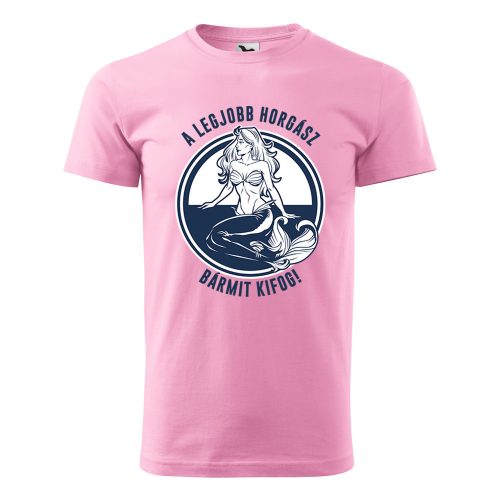 Póló A legjobb horgász bármit kifog  mintával - Rózsaszín L méretben