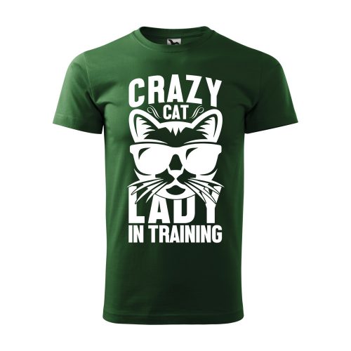 Póló Crazy cat  mintával - Zöld XL méretben