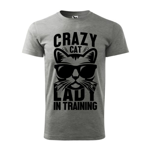 Póló Crazy cat  mintával - Szürke L méretben