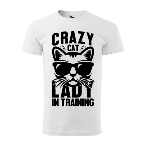 Póló Crazy cat  mintával - Fehér XXXL méretben
