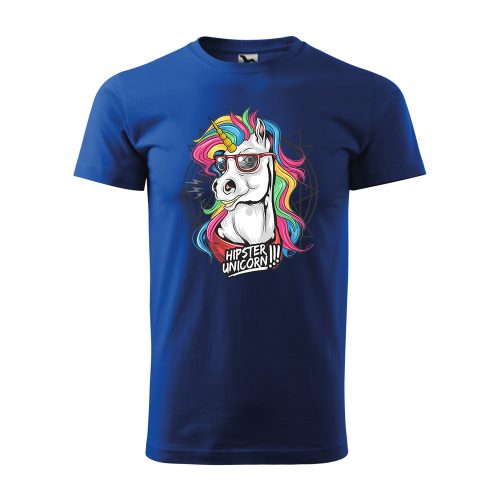 Póló Hipster unicorn  mintával - Kék S méretben