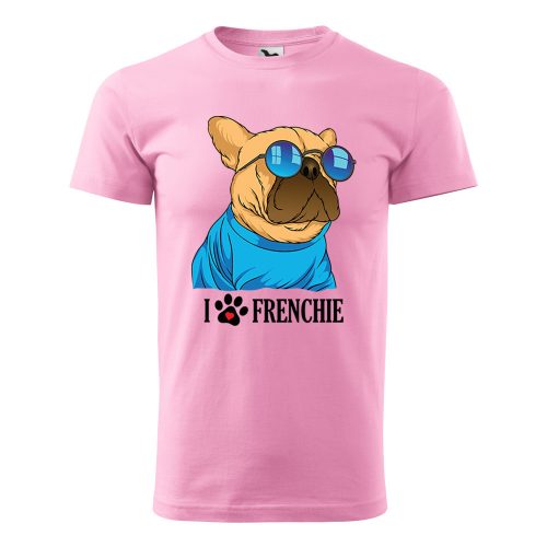 Póló Frenchie  mintával - Rózsaszín L méretben