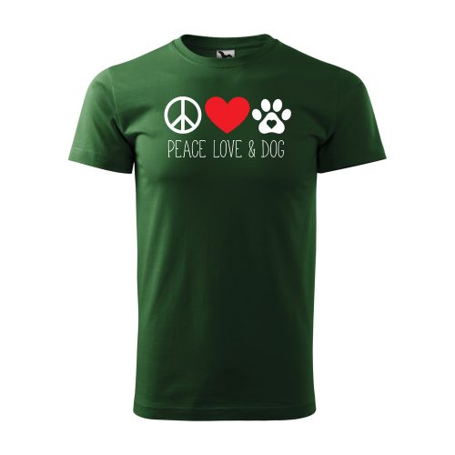 Póló Peace love and dog  mintával - Zöld L méretben