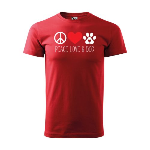 Póló Peace love and dog  mintával - Piros XL méretben