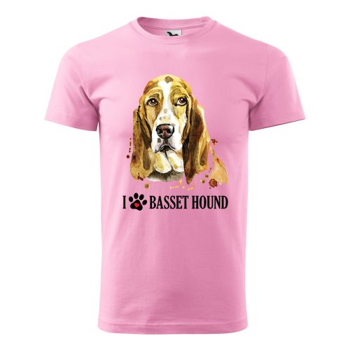 Póló Basset hound  mintával - Rózsaszín S méretben