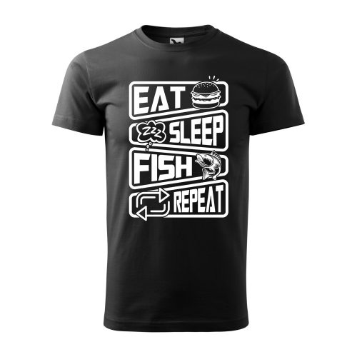 Póló Eat sleep fish repeat  mintával - Fekete S méretben