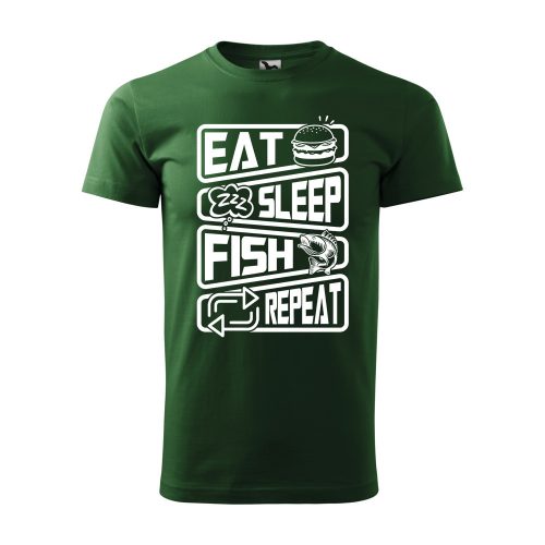 Póló Eat sleep fish repeat  mintával - Zöld S méretben