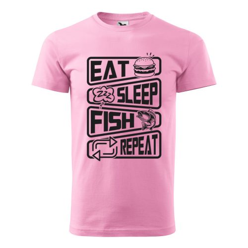 Póló Eat sleep fish repeat  mintával - Rózsaszín L méretben