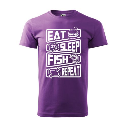 Póló Eat sleep fish repeat  mintával - Lila M méretben