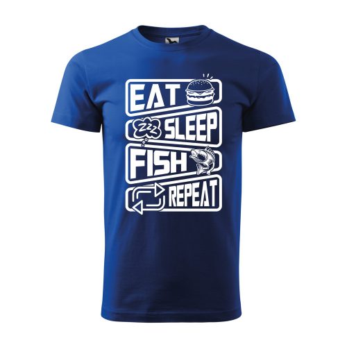 Póló Eat sleep fish repeat  mintával - Kék L méretben