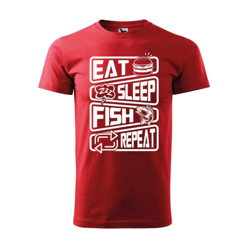 Póló Eat sleep fish repeat  mintával - Piros L méretben