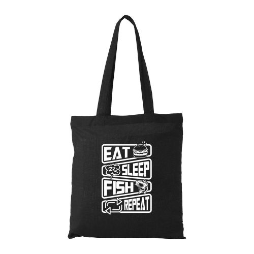 Eat sleep fish repeat - Bevásárló táska fekete