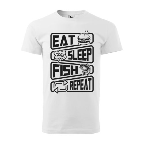 Póló Eat sleep fish repeat  mintával - Fehér XXL méretben