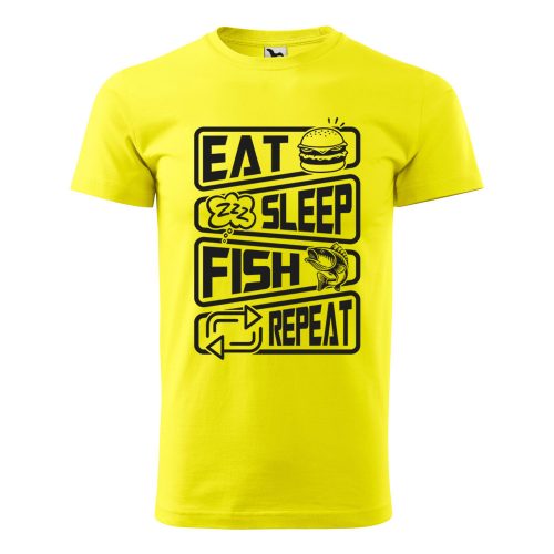 Póló Eat sleep fish repeat  mintával - Sárga M méretben