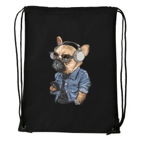 Francia bulldog zenét hallgat - Sport táska fekete
